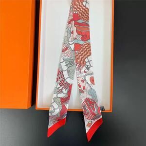 Luxury Style Abstract Wave Print Silky Skinny Bag or Neck Scarf Red